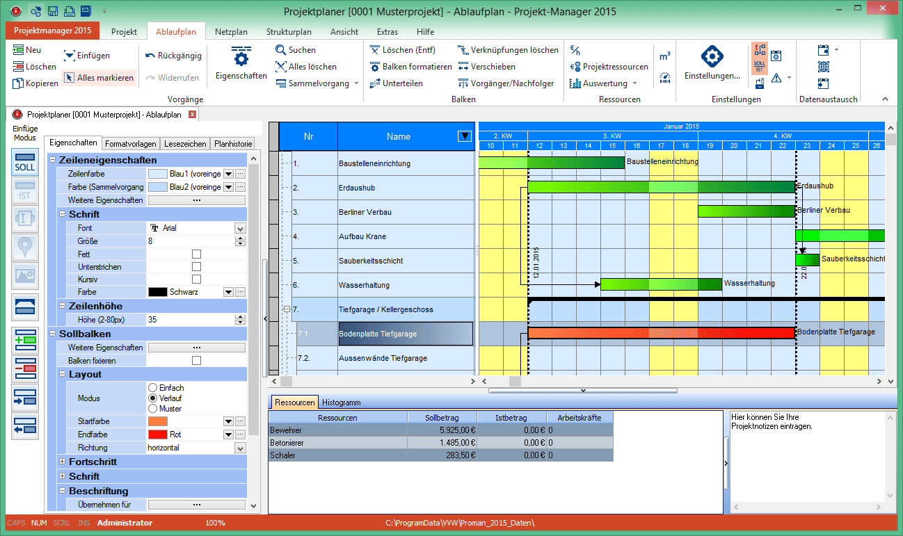 project management software, construction scheduling incl. resource allocation